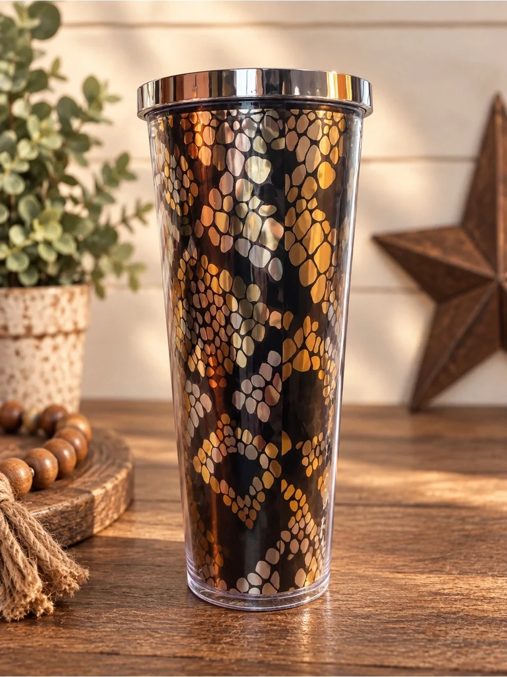RARE 2014 Starbucks Texas Snakeskin Metallic Tumbler Cold Cup